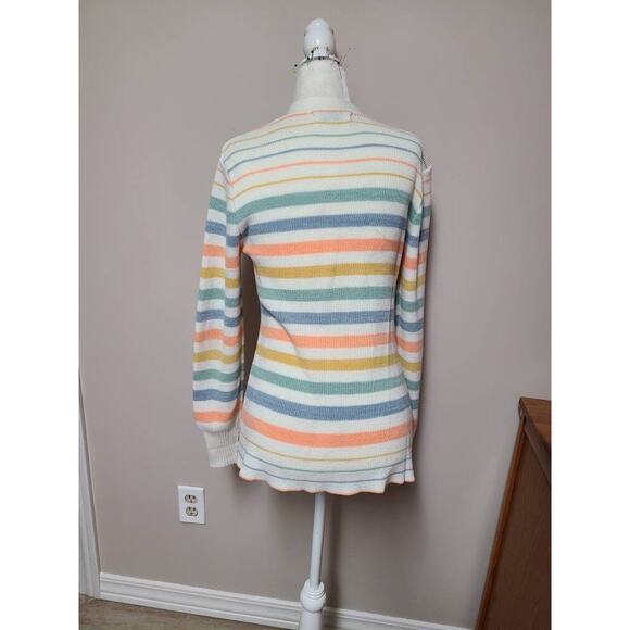 Vintage 70s striped acrylic cardigan size medium pastel - Picture 2 of 5